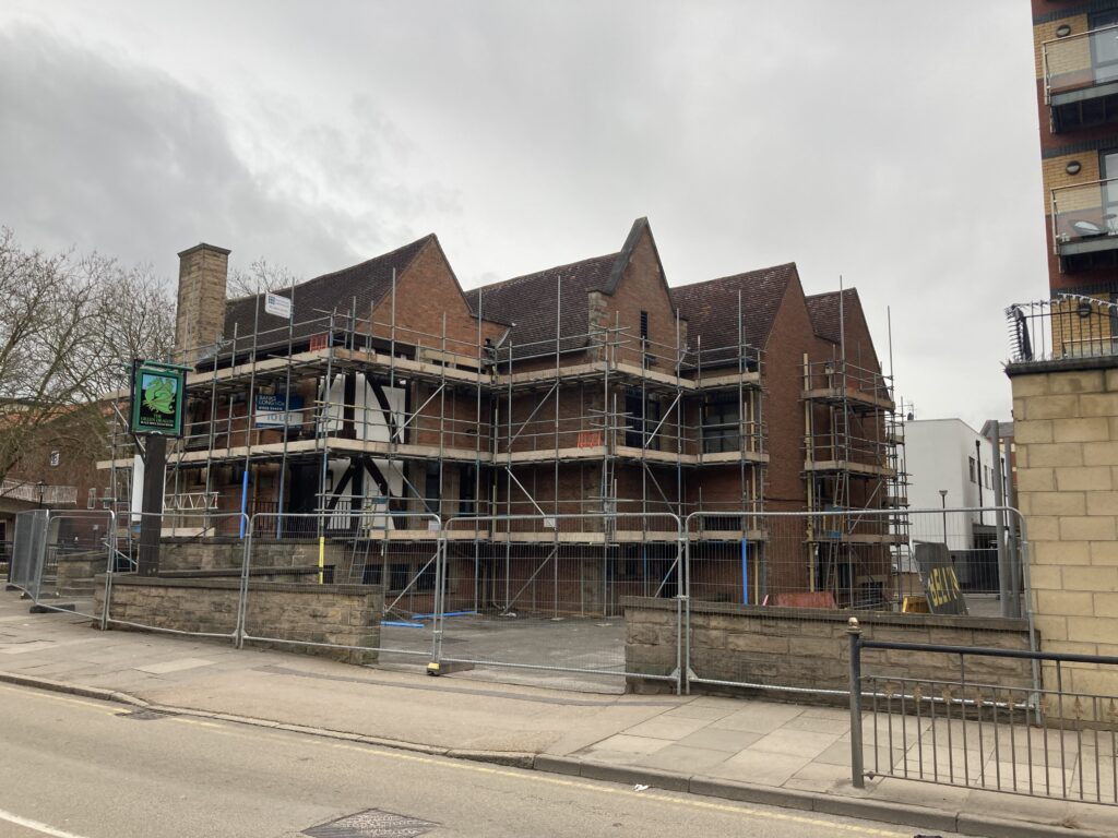 Scaffolding on The Green Dragon in Lincoln