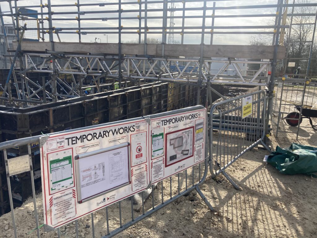 a small amount of scaffolding on a construction site