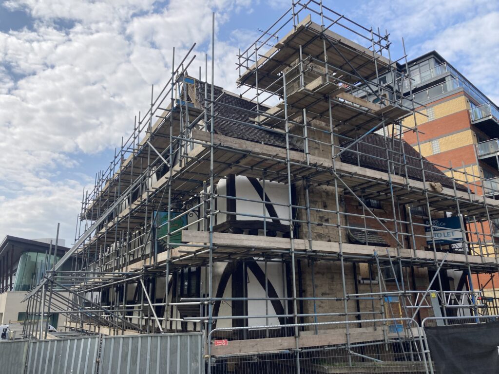 Scaffolding on The Green Dragon in Lincoln