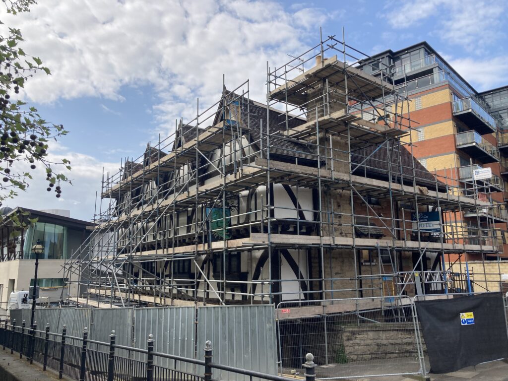 Scaffolding on The Green Dragon in Lincoln