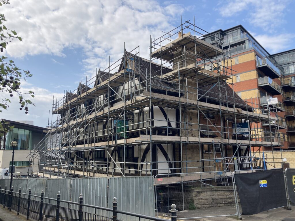 Scaffolding on The Green Dragon in Lincoln