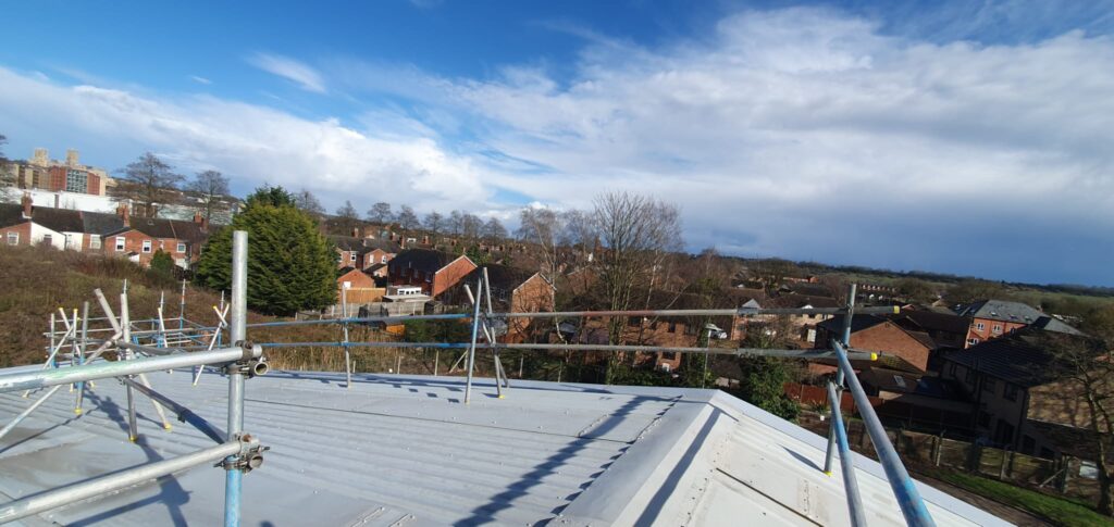 scaffolding on a roof in Lincoln