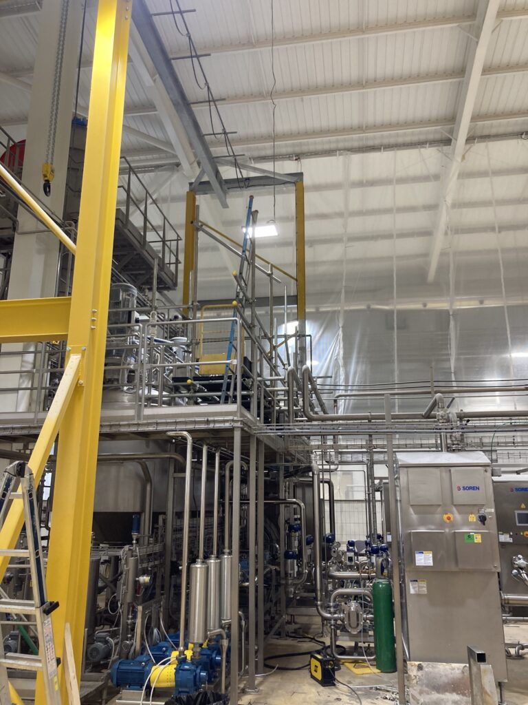 Scaffolding for safe access to mixing tanks in a food product factory in Lincolnshire