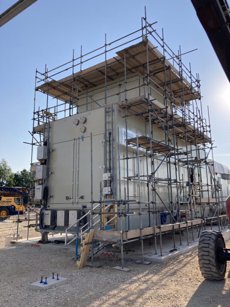 scaffolding to access the roof of a turbine