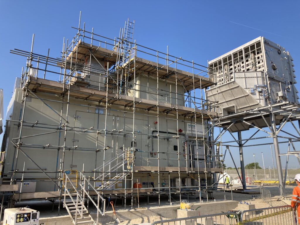 scaffolding to access the roof of a turbine